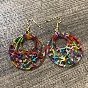 Multicolored Filigree Disc Pendents
